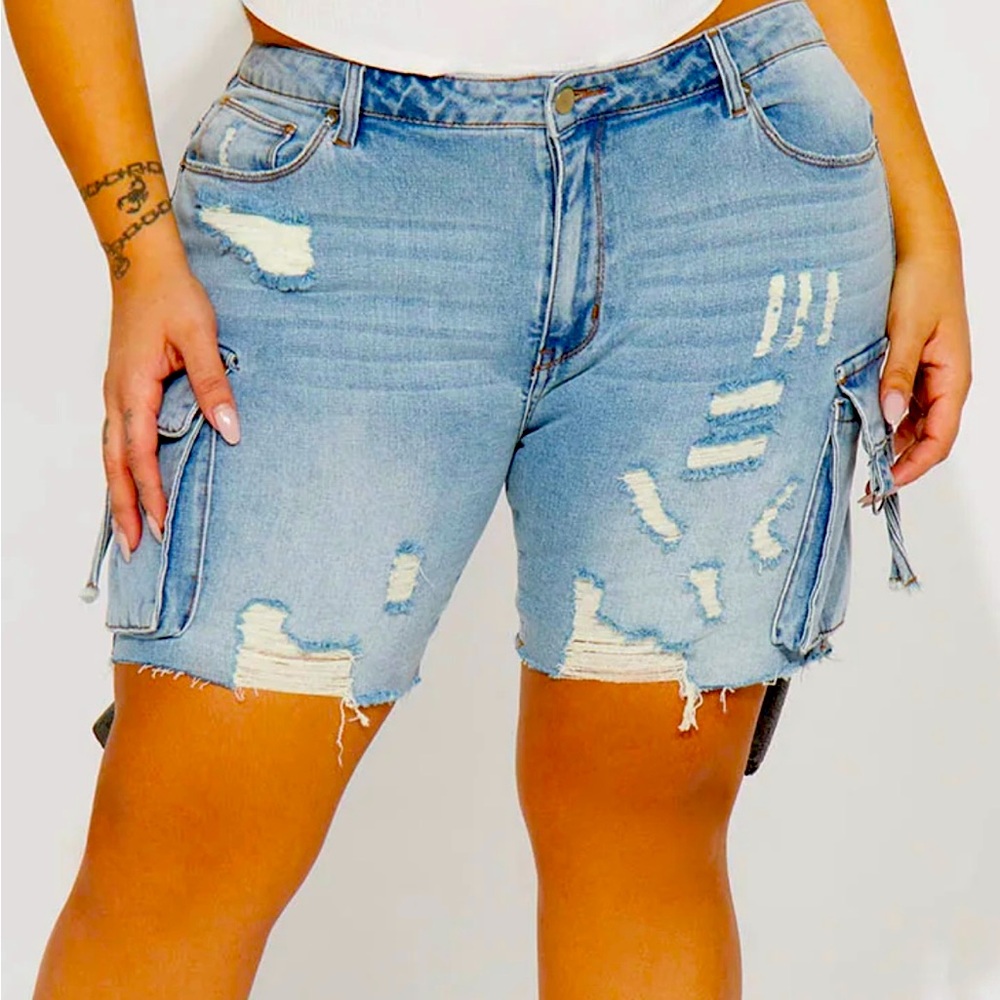 Stretch Cargo Denim Shorts